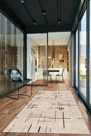 Hülya Home Salon Halısı Geometrik İskandinav Eskitmeli Dijital Baskı Yıkanabilir Kaymaz Taban 8162SALONHULYA