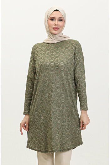sefamerve Green Patterned Casual Tunic - Comfortable Cut 8713A-01
