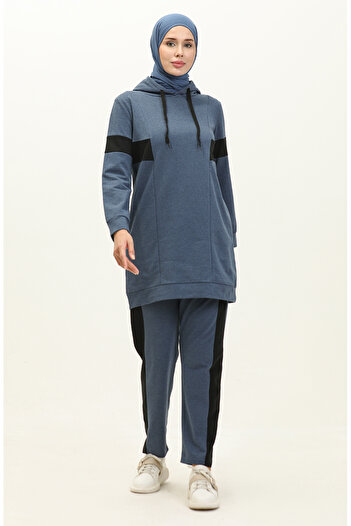 sefamerve Hooded Tracksuit Set 3008-04 Indigo