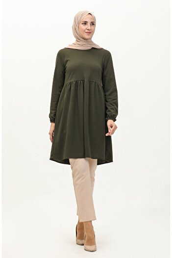 sefamerve Khaki Tunic 7272-04 - Gathered