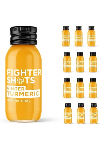Fighter Shots Ginger Turmeric Shots (12x60ml) | Reduces Bloating | Boosts Immunity | 100% Natural