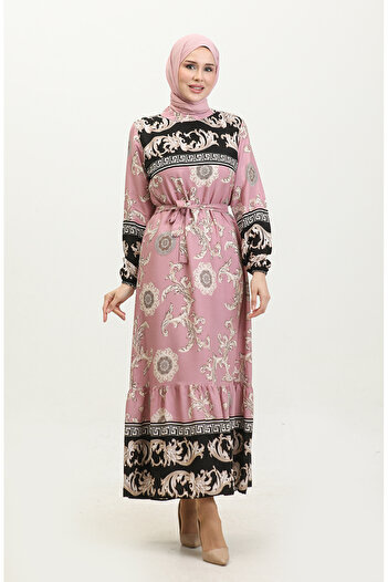 sefamerve Φόρεμα με μοτίβο μαύρο Dusty Rose Skirt - 0377-01 Gathered Skirt
