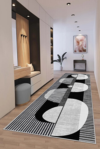 df home 8059 Model Digital Printed Cutting Runner - Washable Non-Slip Based Doorway Entrance Carpet