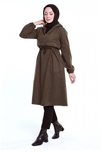 sefamerve Khaki Stamp Hooded and Drawstring Waist - 3199-04