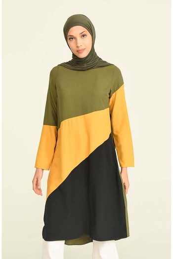 sefamerve Khaki Green Viscose Tunic - Three Pieces, Model 6447-08