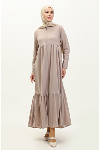 sefamerve 0695-05 Beige Ferace - Gathered and Zippered