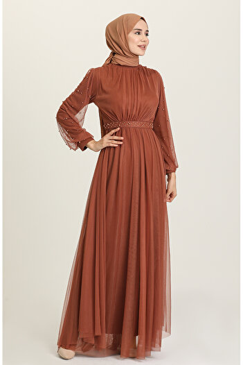 sefamerve Pearl Evening Dress 5514-16 Brown