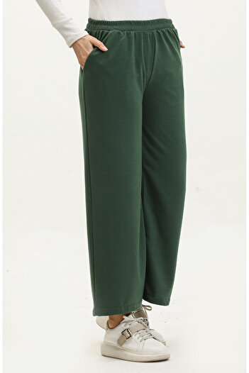 sefamerve Emerald Green Pocketed Sweatpants - 0283-02 Wide Leg