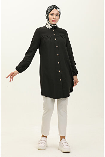 sefamerve Black Robe Tunic - 4060-01 Buttoned