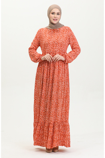 sefamerve Orange Patterned Viscose Dress - 81865-02