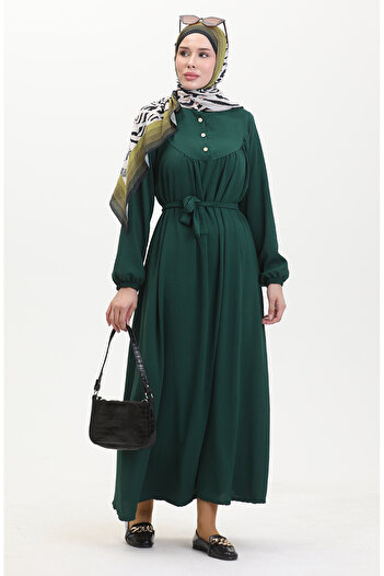 sefamerve Emerald Green Buttoned Belted Dress - 0462-02