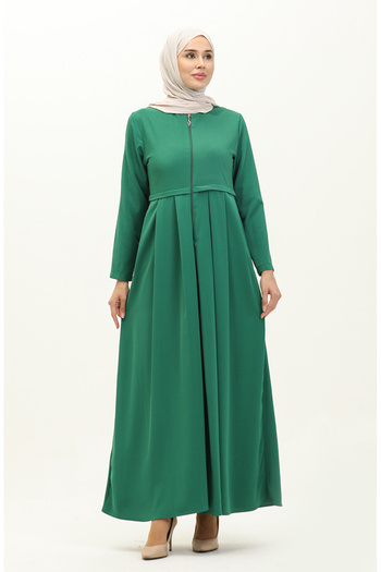 sefamerve Emerald Green Pleated Ferace - 4526-06