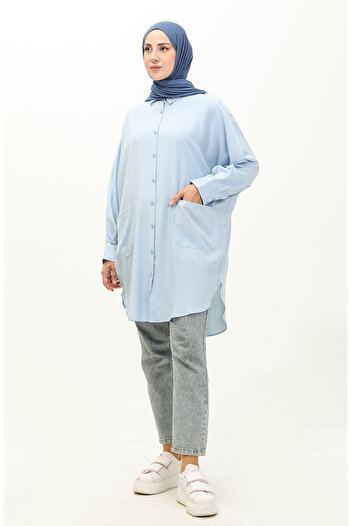 sefamerve Blue Viscose Tunic 6480-15 - Pocketed