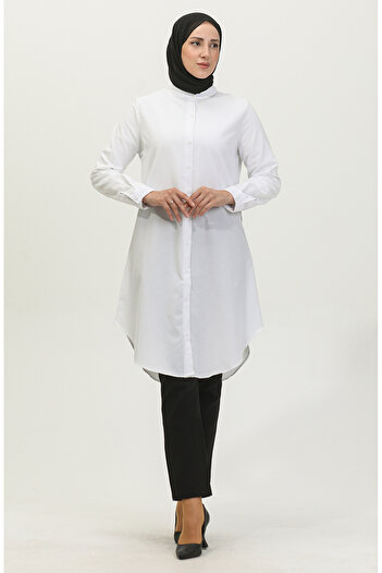 sefamerve White Judge Collar Buttoned Tunic - 6112-02