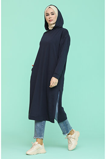 sefamerve Hooded Sports Tunic 3007-02 Navy Blue
