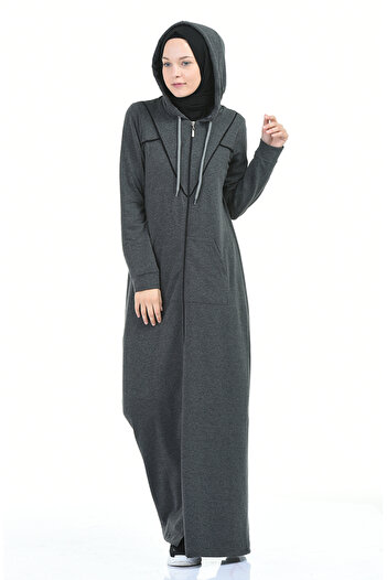 sefamerve Anthracite Hooded Sports Ferace - 9096-02
