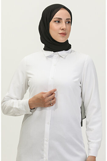 sefamerve Düğmeli Tunik 6111-02 Beyaz
