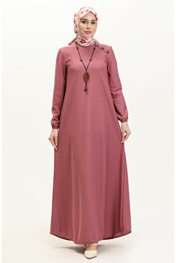 sefamerve Dried Rose Necklace Dress - Button Detail, 4141-03