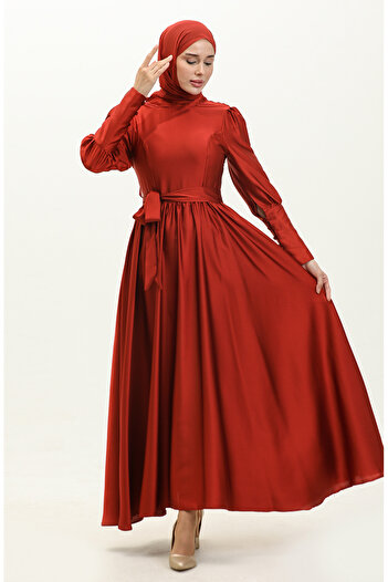 sefamerve Burgundy Satin Evening Dress - Cup, Model 6080-05