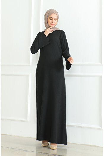 sefamerve Burümcük Fabric Plain Sports Dress 1003-05 Black