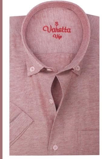 Varetta Men's Rose Color Short Sleeve Wide Cut Pocket Lapel Button Cotton Shirt