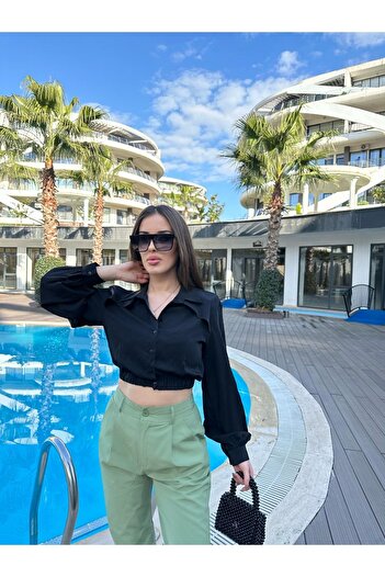 Lefon CROP BLUZ BLACK