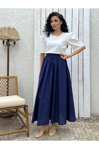 KÜÇÜĞÜM BUTİK Navy Blue Poplin Flared Skirt