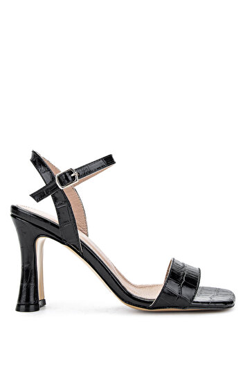 Tamer Tanca Women's Genuine Leather Black Crocodile Heeled Shoes