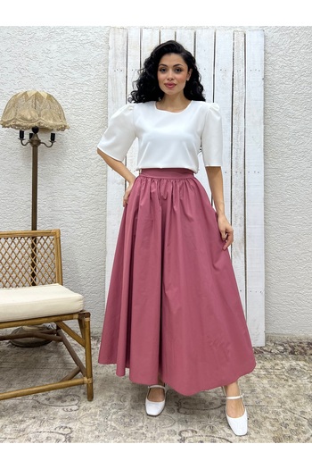 KÜÇÜĞÜM BUTİK Dusty Rose Poplin Flared Skirt