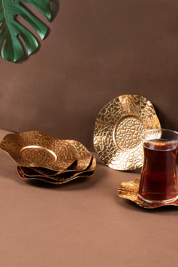 Porsima 4323 Gold Color Metal 6-Piece Tea Plate Diameter 12cm