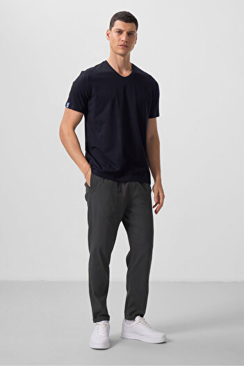 TOMMY LIFE Ανδρικό μπλουζάκι Navy Blue Basic κοντομάνικο Standard Fit V-Neck - 87912