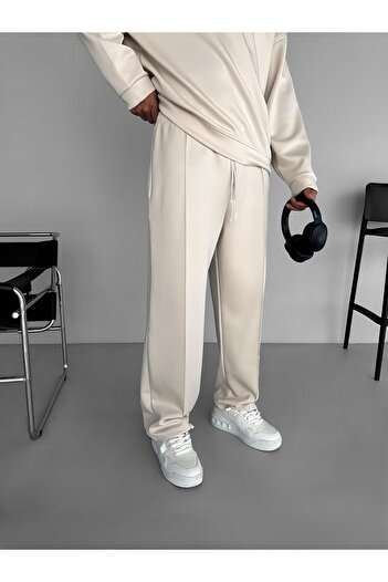 ablukaonline Beige Men's Baggy Fit Stretchy Trousers