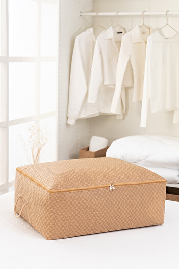 REKHOME Set of 2 Beige Large Size under Bed Sofa Bed Type Pillow Quilt Sweater Organizer Clothing Storage 62X46X22