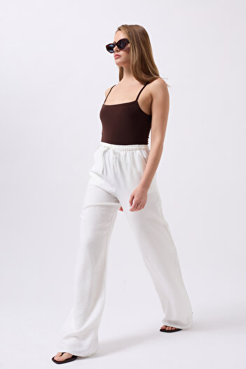 Clu Nika White Linen Blended Loose Cut Pants