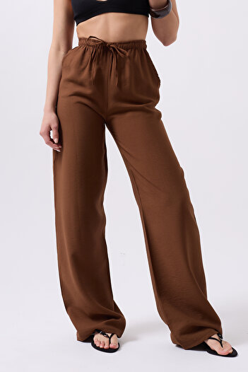 Clu Nika Brown Linen Blended Loose Cut Pants