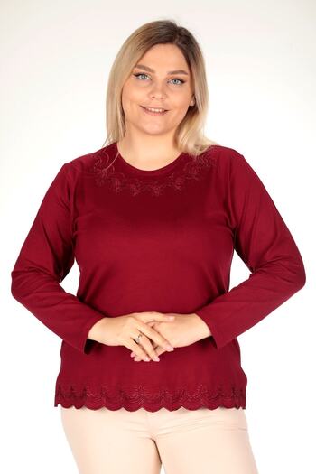TRENDSE Plus Size Mom Blouse Viscose Fabric Cotton Embroidered Rhinestone Blouse