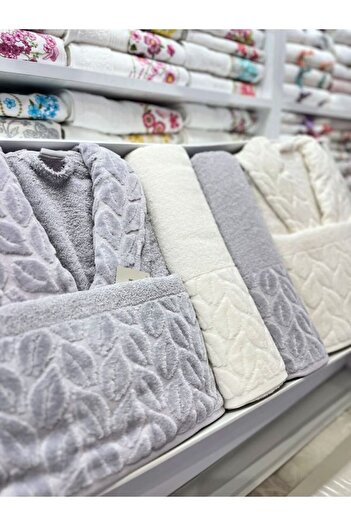 Nurpak Hazal Family Bathrobe Set - 8 Pieces 100% Cotton B