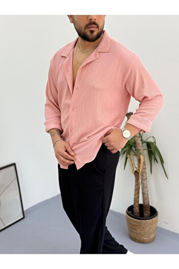 Combineman35 Dusty Rose Black Men's Summer Crinkle Lycra Fabric Long Sleeve Shirt Tracksuit 2 Piece Wrap Suit