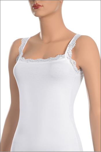 NİSYVE Rope Strap Cotton Lycra Square Neck Lace White Women's Undershirt
