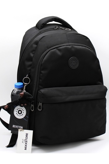 Bevitton Black Color Waterproof Fabric Backpack Travel School Bag / 2200