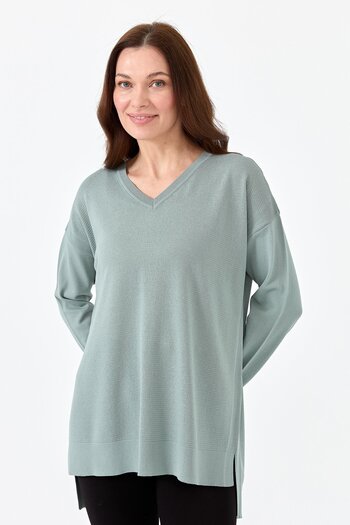 Desen Triko Γυναικεία λεπτή μπλούζα V Neck S.blue