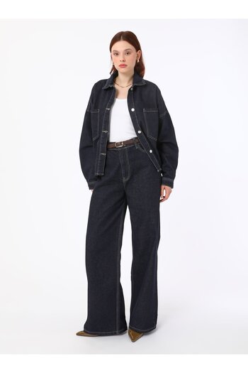 Refka Wide Leg Denim Trousers - Navy Blue - Refka Exclusive