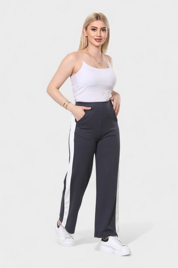 NEWCO Πλαϊνή ρίγα Ψηλόμεση Loose Leg Sweatpants άνετο γκρι