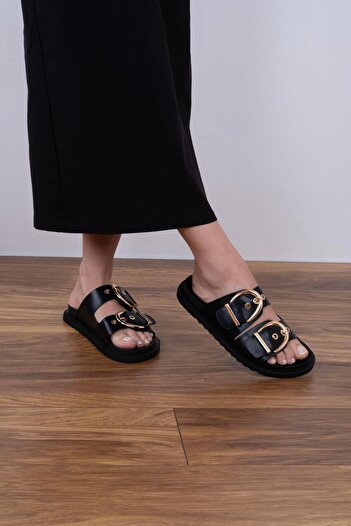 sovrana Two Belt Slippers Black
