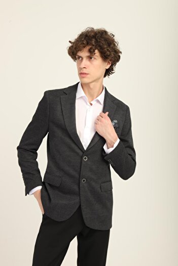 AGUSTİNİ Gri Renk Mono Yaka İki Düğme Çift Yırtmaç Blazer Tek Ceket Slim Fit | Agustini
