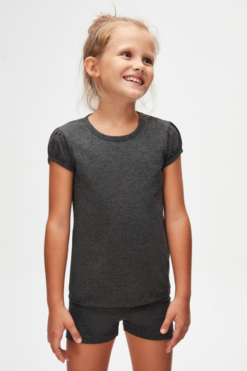 LOVETTI Μπλουζάκι Anthracite Basic Girl's Crew Neck με μανίκι καρπούζι