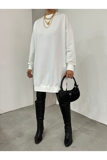 HİJABAYA Crew Neck Slit Detailed Embroidered Sweat