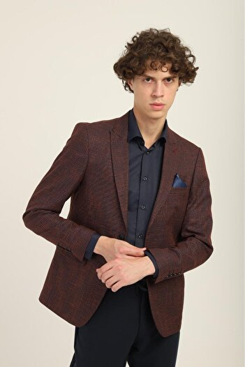 AGUSTİNİ Bordo Renk Sivri Yaka Blazer Tek Ceket Slim Fit | Agustini