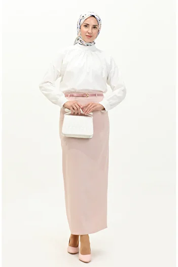 sefamerve Powder Colored Belted Pencil Skirt - 2247-04