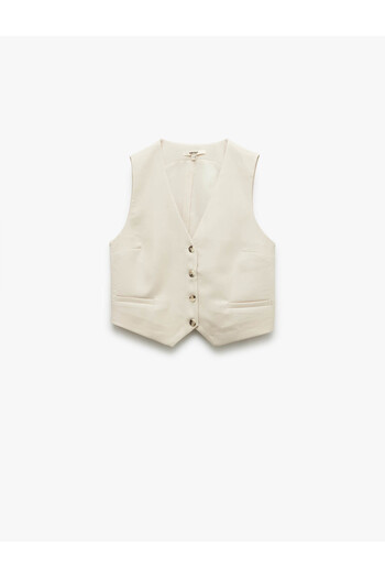 Koton Lined V-Neck Sleeveless Buttoned Viscose Blazer Vest